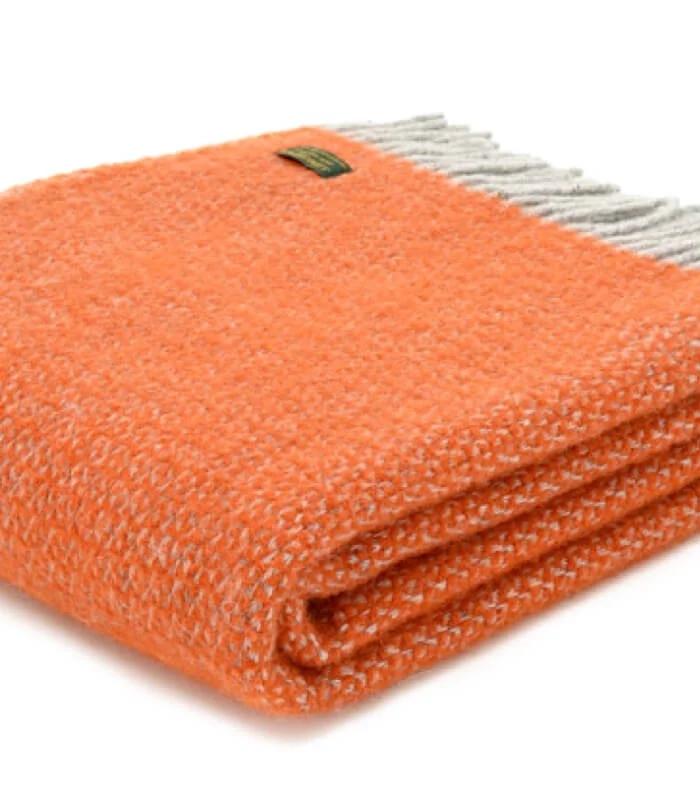 Plaid Laine Illusion Orange et Gris 150 X 183 cm