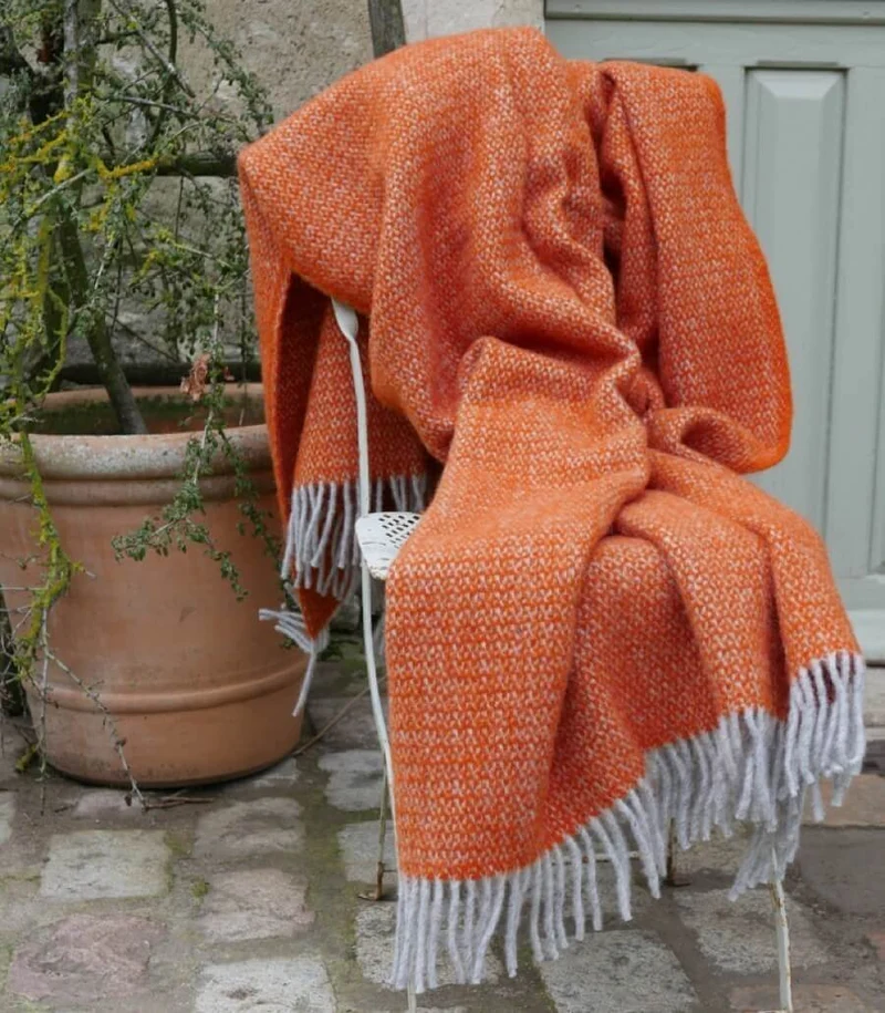 Plaid Laine Illusion Orange et Gris 150 X 183 cm