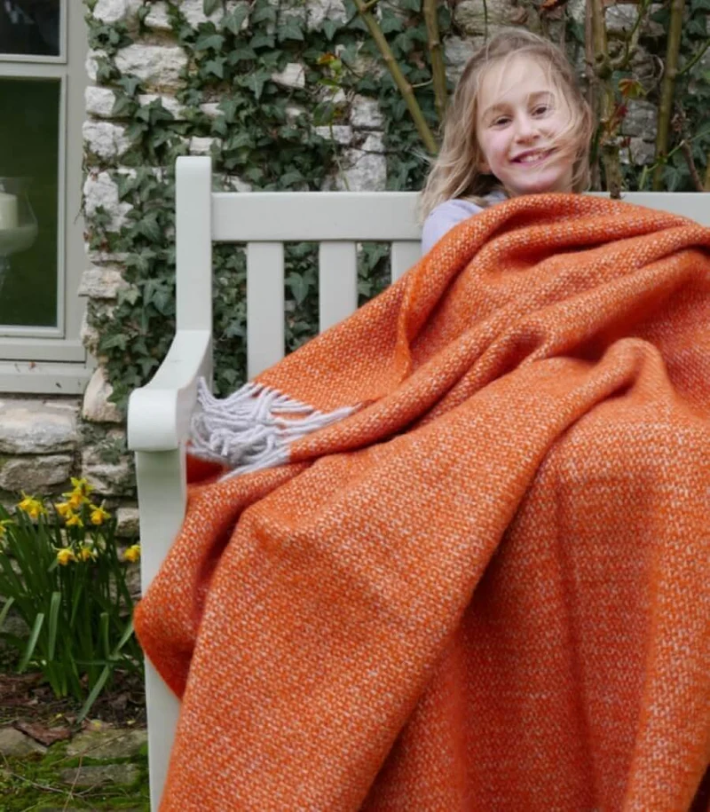 Plaid Laine Illusion Orange et Gris 150 X 183 cm