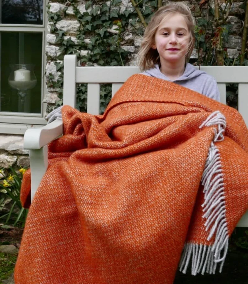 Plaid Laine Illusion Orange et Gris 150 X 183 cm