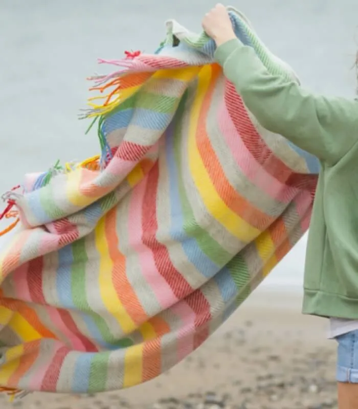 Plaid Laine Rainbow Gris Rayures Colorées 150 X 183 cm
