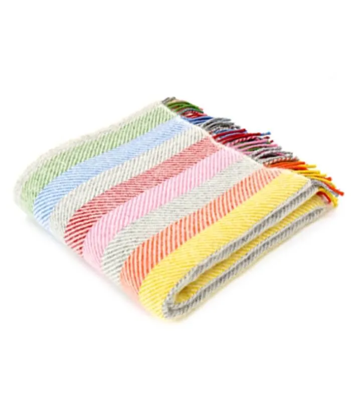 Plaid Laine Rainbow Gris Rayures Colorées 150 X 183 cm