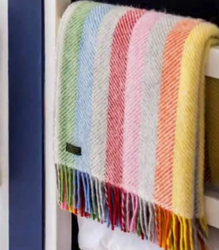 Plaid Laine Rainbow Gris Rayures Colorées 150 X 183 cm
