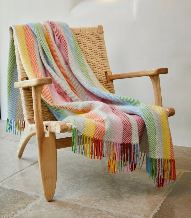 Plaid Laine Rainbow Gris Rayures Colorées 150 X 183 cm