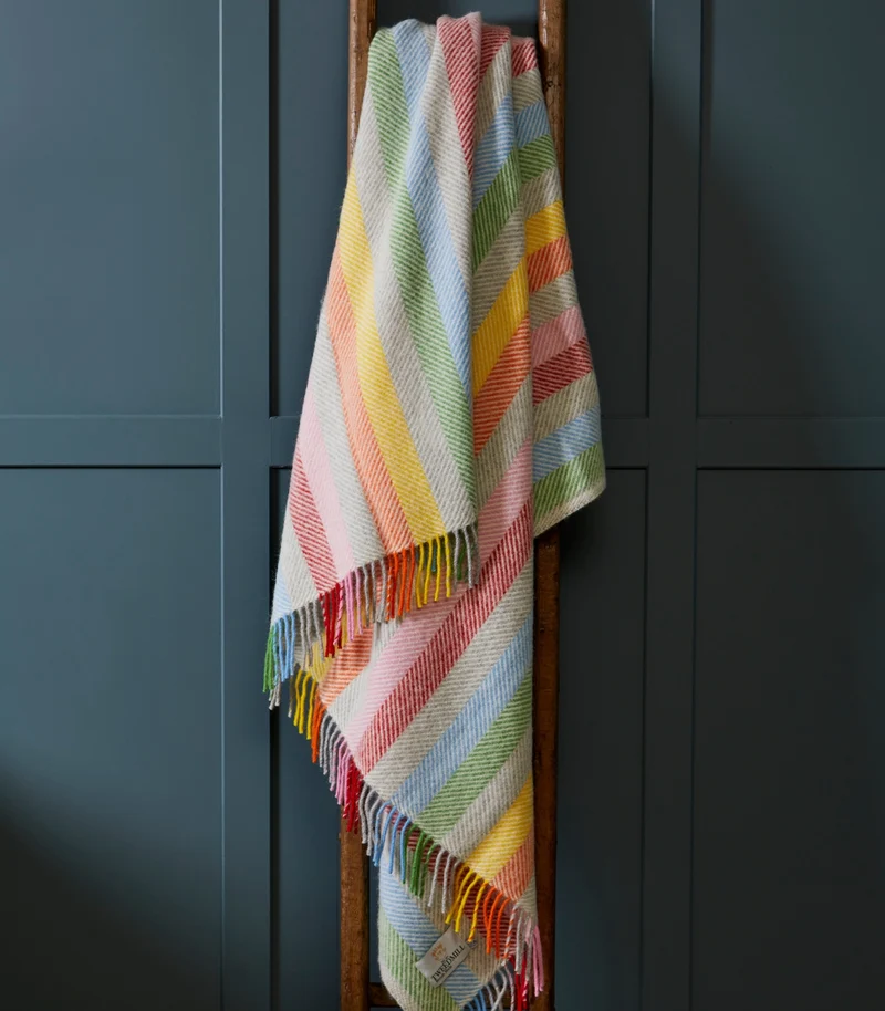 Plaid Laine Rainbow Gris Rayures Colorées 150 X 183 cm