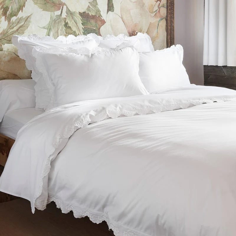 Drap plat brodée Héloïse - Percale de coton brodée