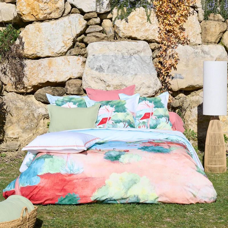 Taie de traversin À l’ombre des pins - Percale de coton 120 fils/cm²