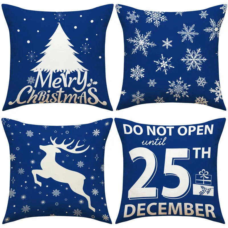 Housse de Coussin Noël Bleu 45cm-Lot de 4