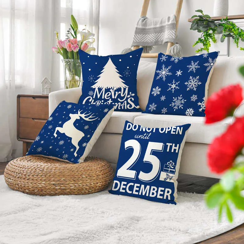 Housse de Coussin Noël Bleu 45cm-Lot de 4