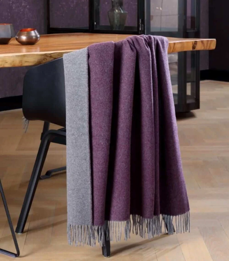 Plaid Cachemire Reversible Prune et Gris 130 x 170 cm - Collection VENICE