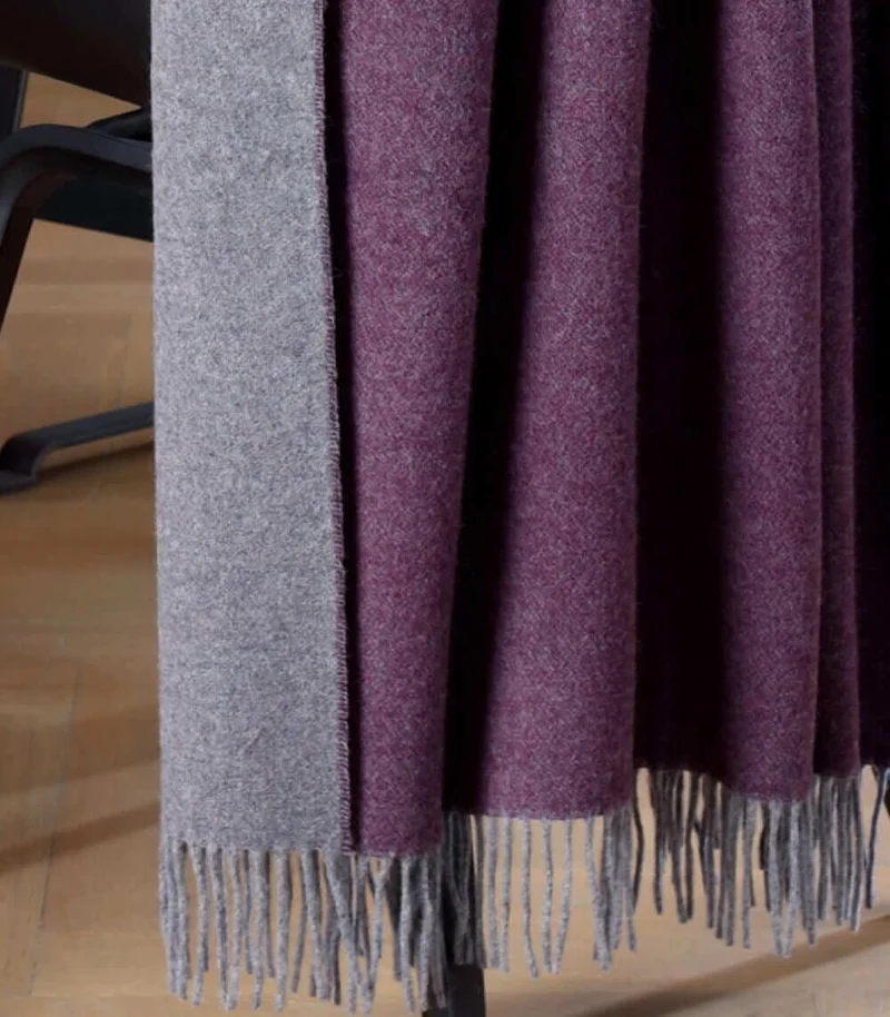 Plaid Cachemire Reversible Prune et Gris 130 x 170 cm - Collection VENICE
