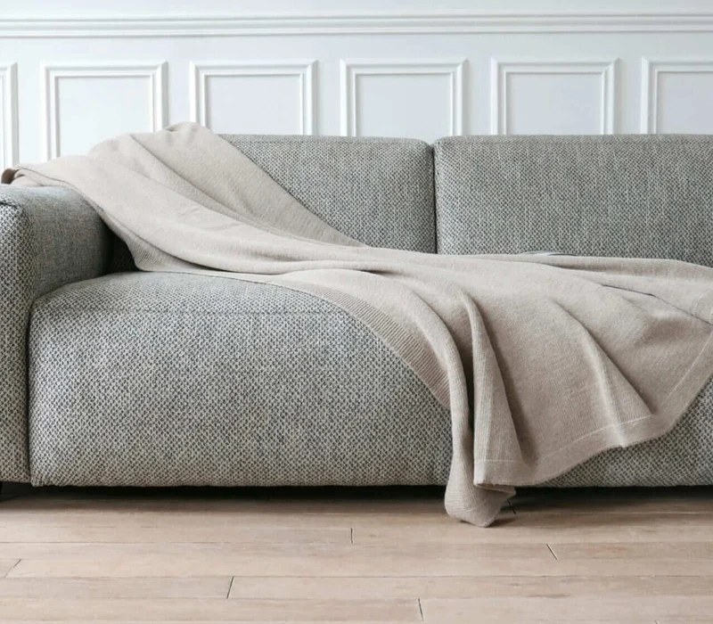 Plaid Long Island Taupe Laine Tricoté 140 X 200 cm