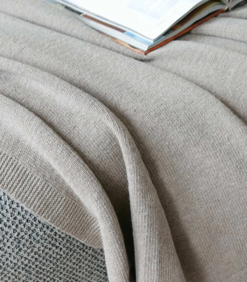 Plaid Long Island Taupe Laine Tricoté 140 X 200 cm