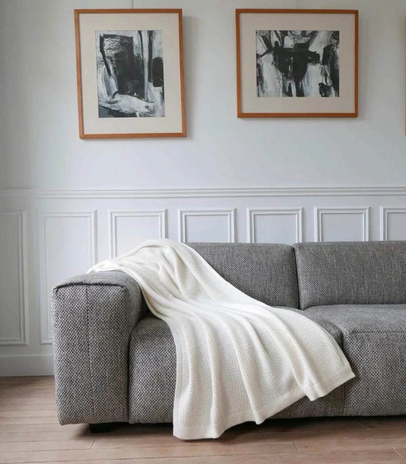 Plaid Cape Cod Ecru Laine Tricoté 130 X 180 cm