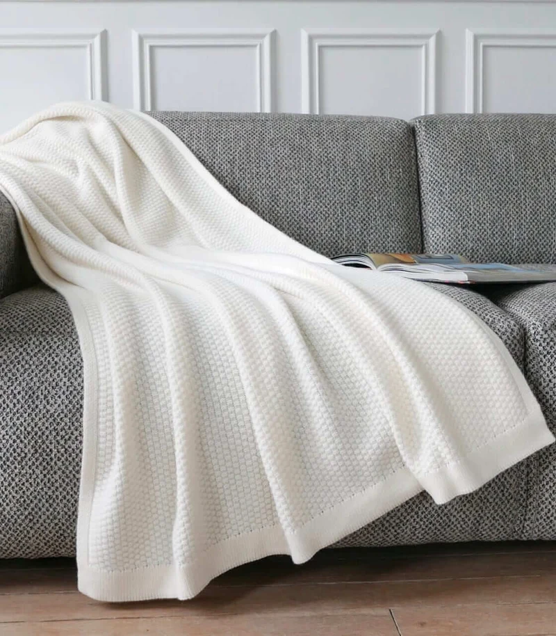 Plaid Cape Cod Ecru Laine Tricoté 130 X 180 cm