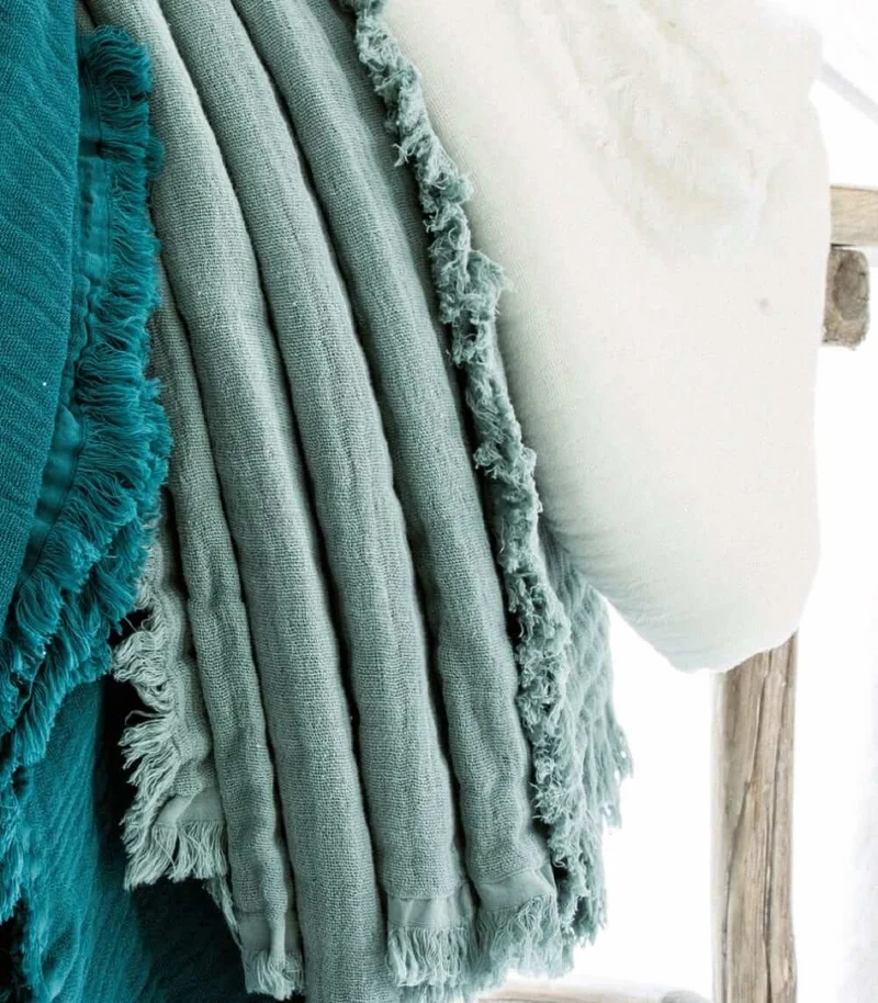 Plaid Vert Celadon en gaze de Coton - Collection Comporta - 130 X 180 cm