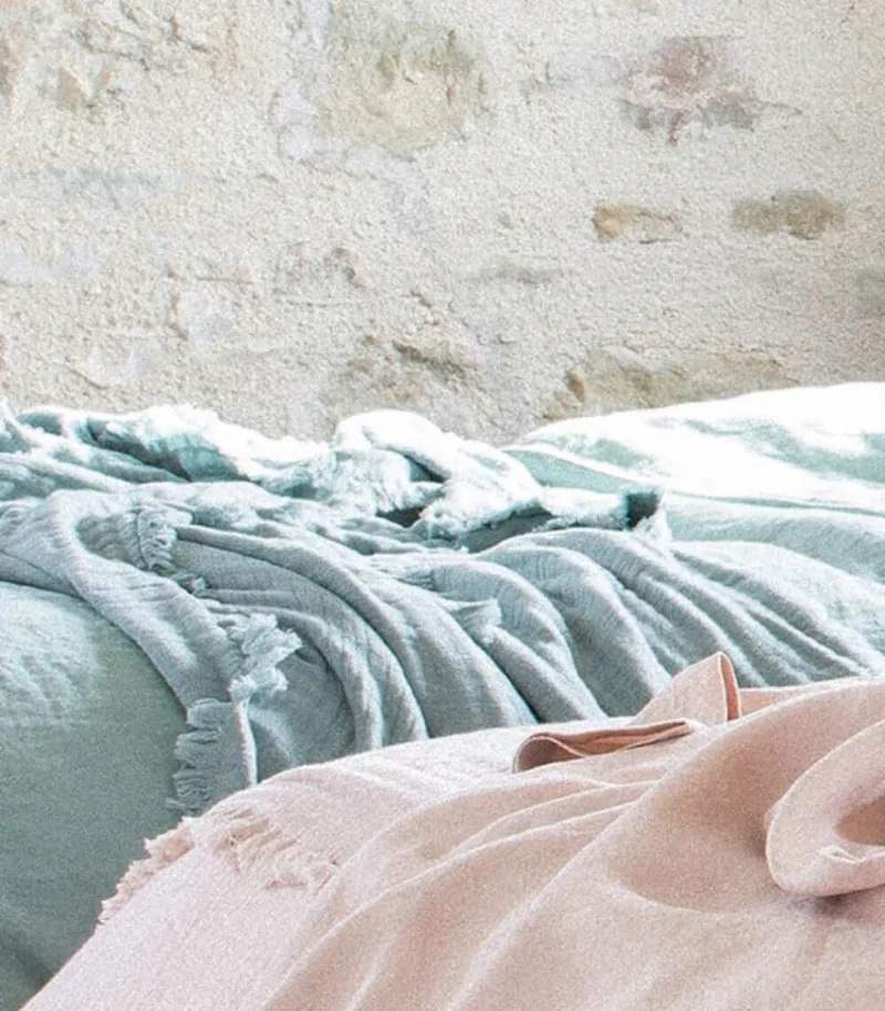 Plaid Vert Celadon en gaze de Coton - Collection Comporta - 130 X 180 cm