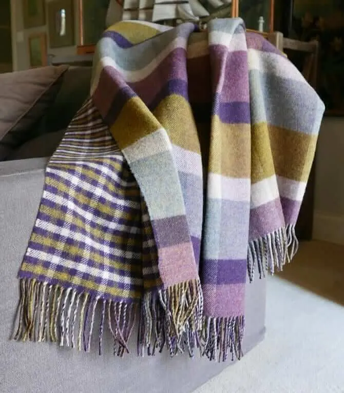 Plaid Laine Écossais Réversible Luxe Aubergine et Vert 140 X 190 cm