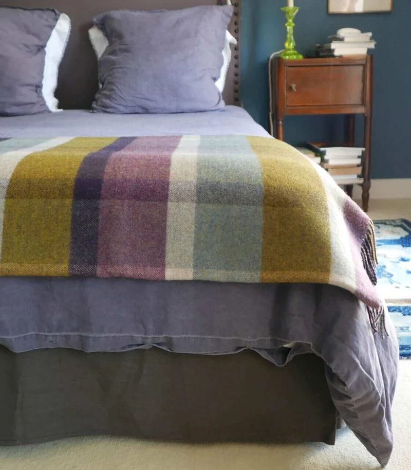 Plaid Laine Écossais Réversible Luxe Aubergine et Vert 140 X 190 cm