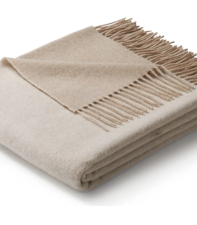 Plaid Pure Laine Douce Reversible Beige et Crème 130 x 170 cm - Collection VENICE
