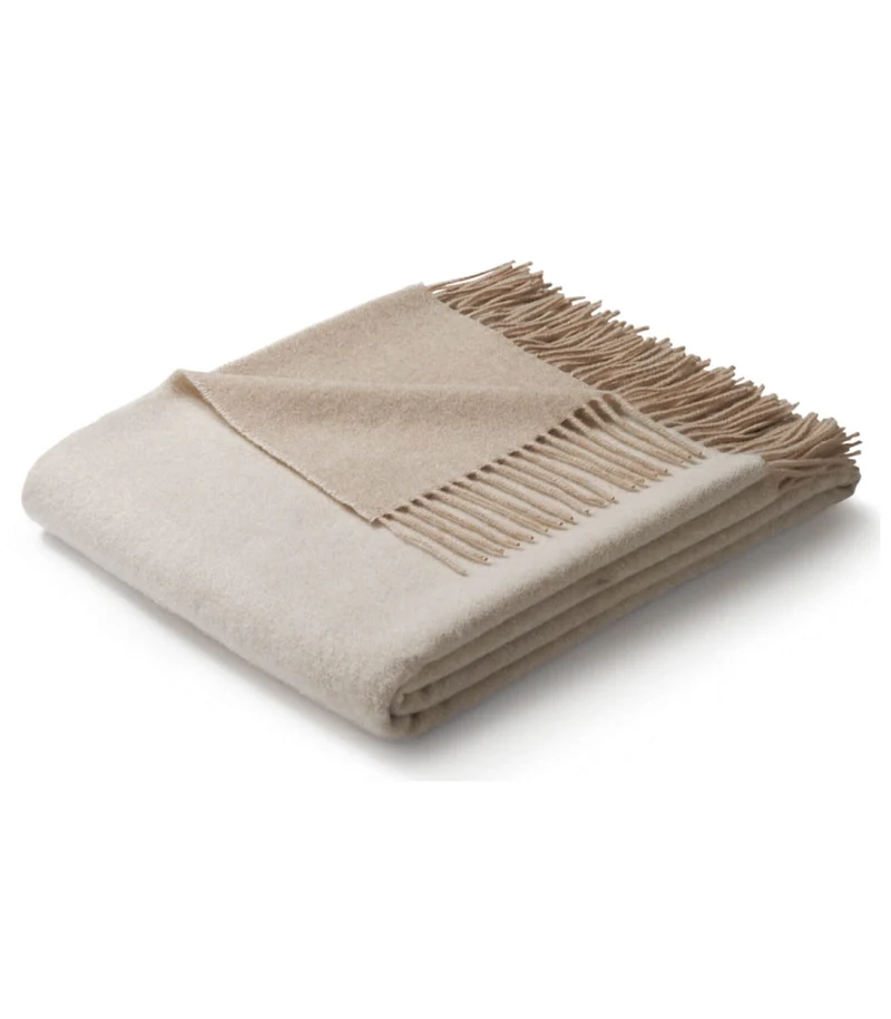 Plaid Pure Laine Douce Reversible Beige et Crème 130 x 170 cm - Collection VENICE