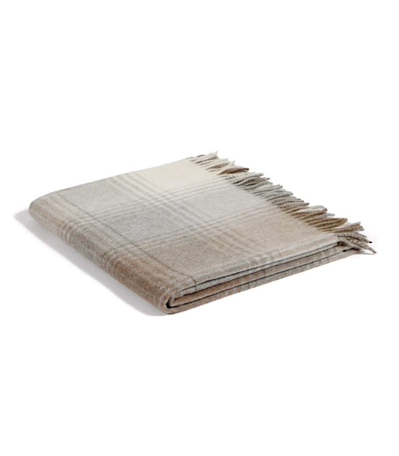 Plaid 100% Pure Laine Carreaux Beige - Collection CAPRI - Douceur et Qualité