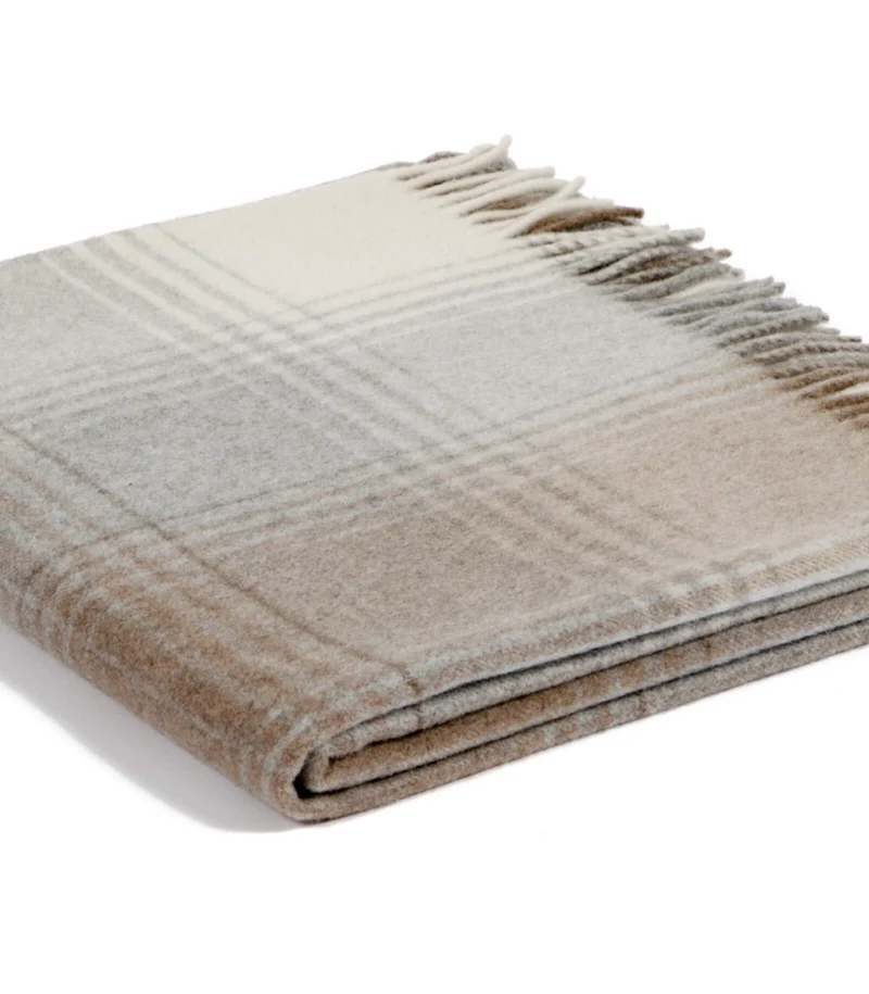 Plaid 100% Pure Laine Carreaux Beige - Collection CAPRI - Douceur et Qualité