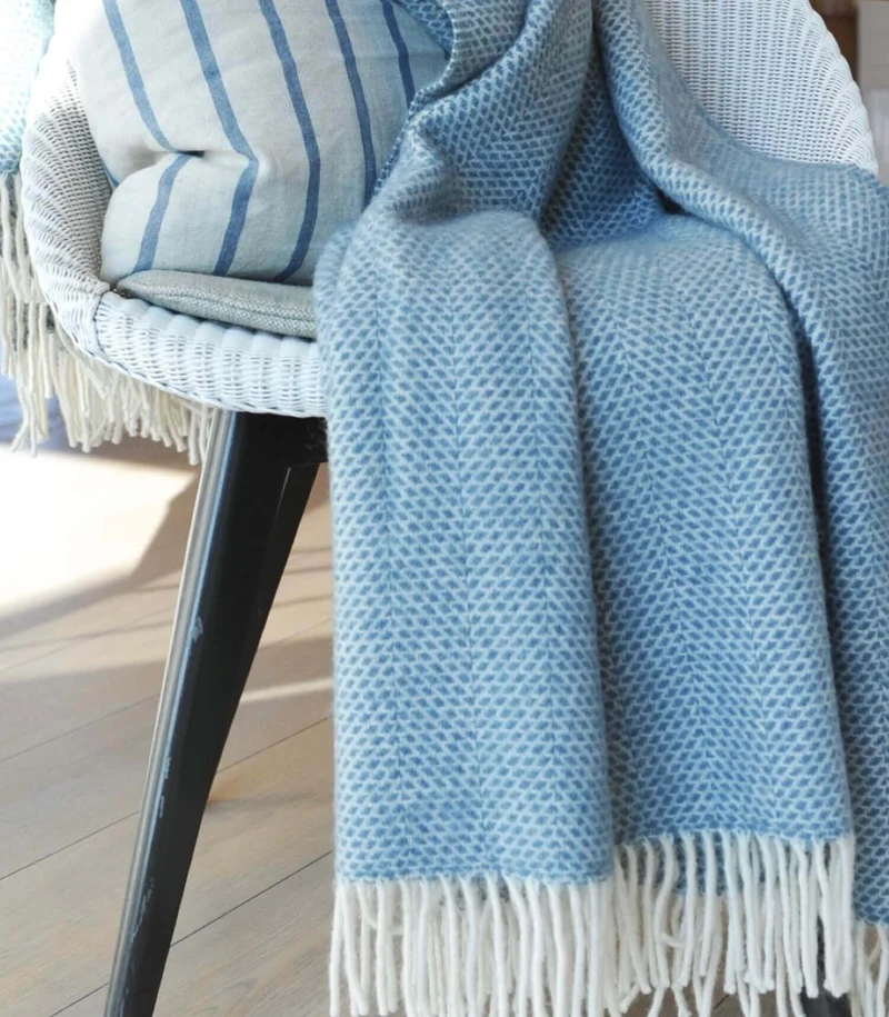 Plaid 100% Laine Beehive Bleu 150 X 183 cm