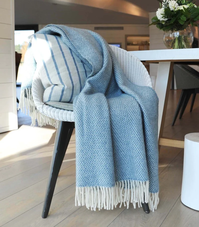Plaid 100% Laine Beehive Bleu 150 X 183 cm