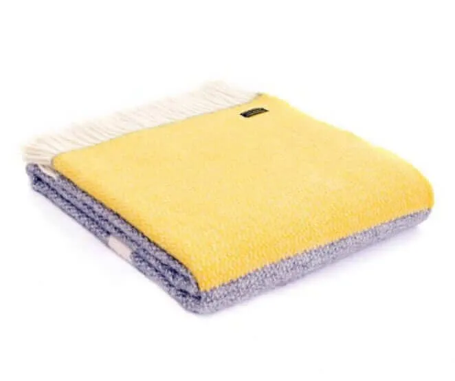 Plaid 100% Laine Jaune et Gris 150 X 183 cm