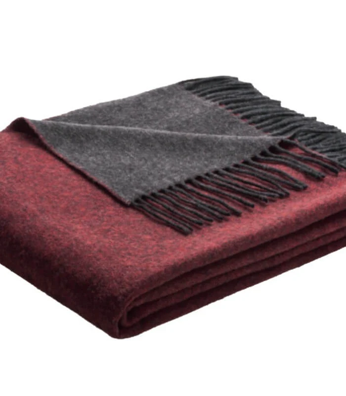 Plaid Cachemire Reversible Anthracite et Bordeaux