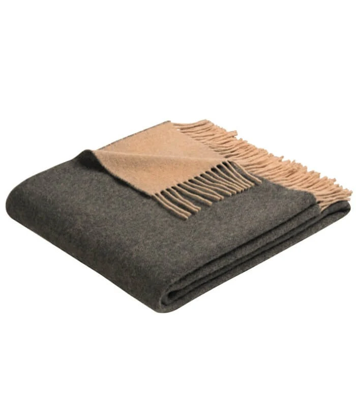 Plaid Cachemire Reversible Camel et Gris