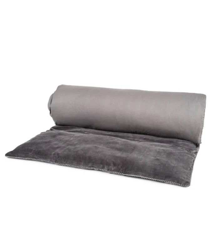 Edredon Bout de Lit Velours Gris 85X200cm