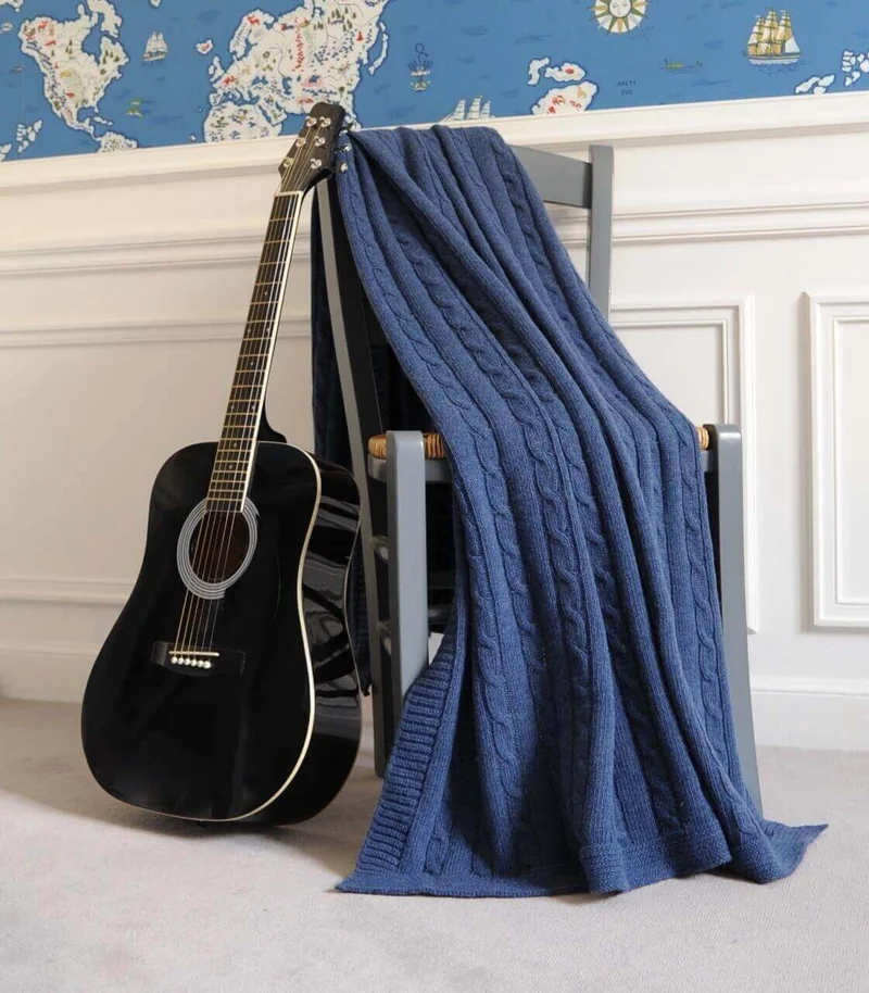 Plaid Hamptons Bleu Laine Torsadé