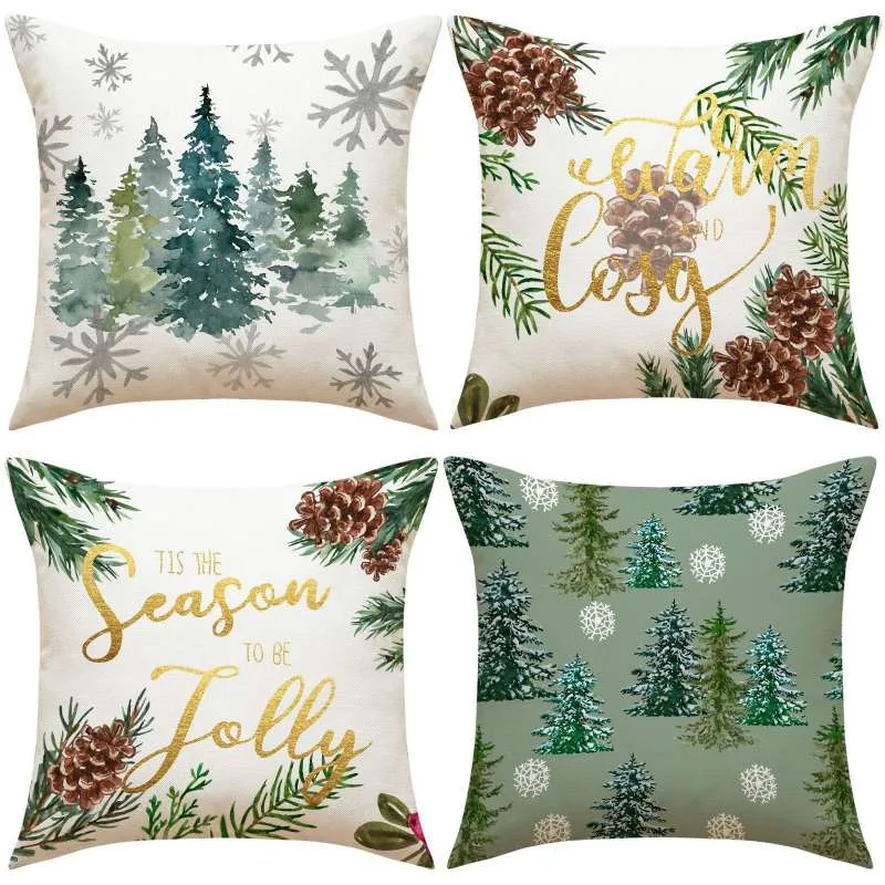Lot de 4 Housses de Coussin Noël Vert (45 X 45 cm)