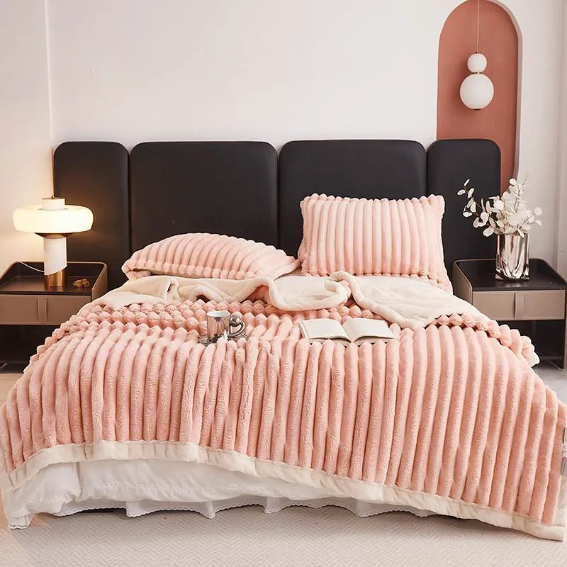 Couverture Polaire Plaid Fourrure Laine 700 g/m² Rose