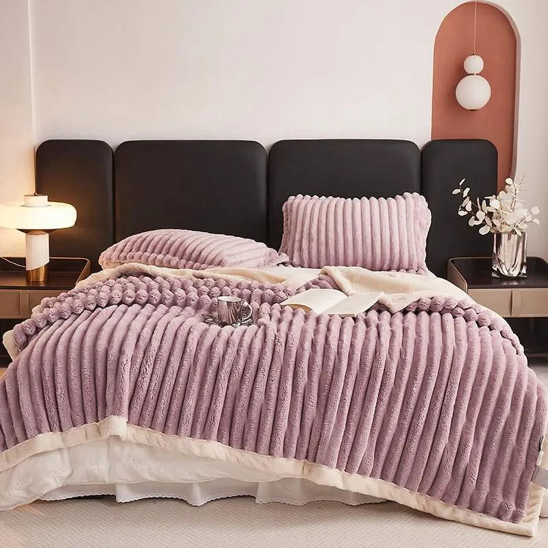 Couverture Polaire Plaid Fourrure Laine 700 g/m² Rose