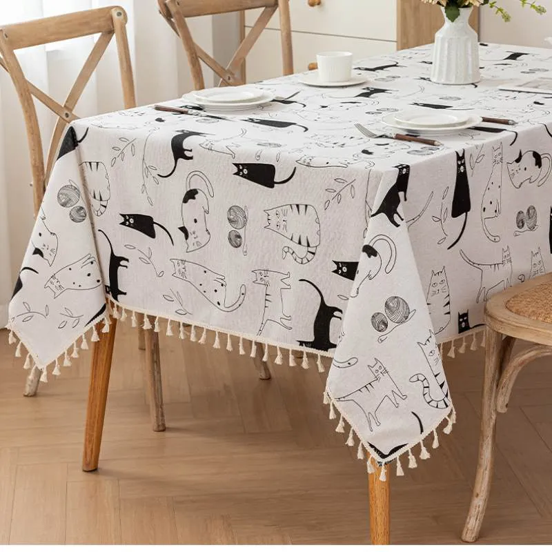 Nappe Table en Lin Coton Motif Chat