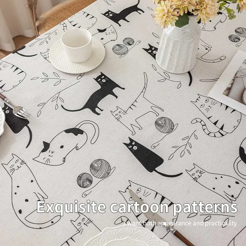 Nappe Table en Lin Coton Motif Chat