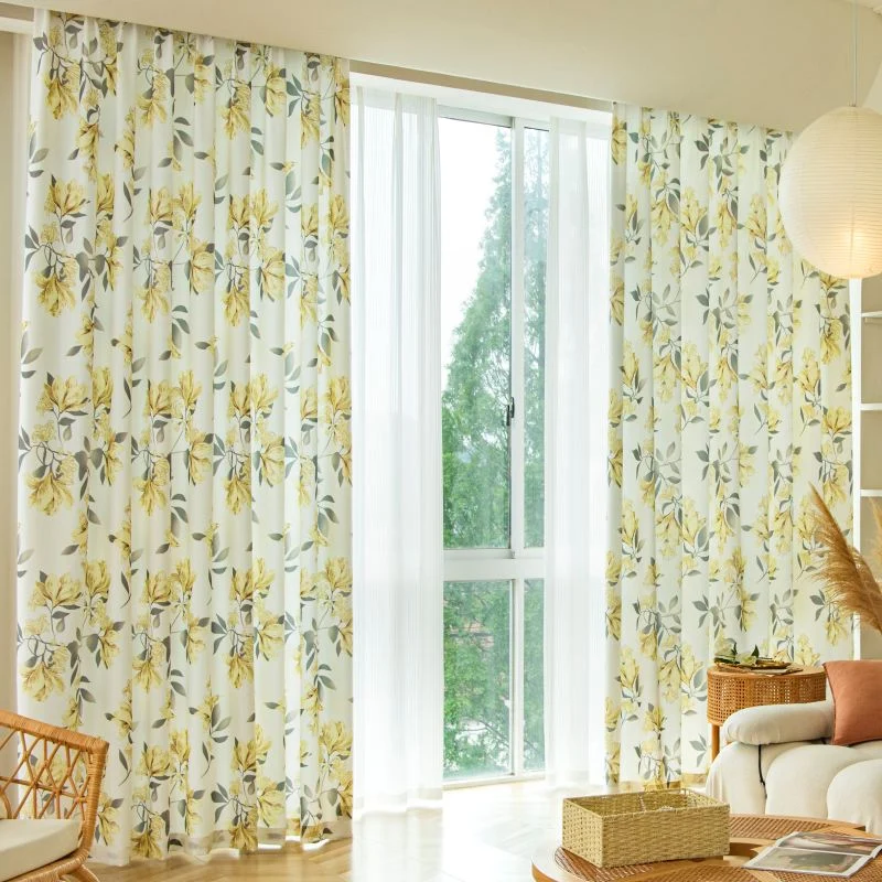 Rideau à Œillets Tamisant Fleur Jaune 140x260cm