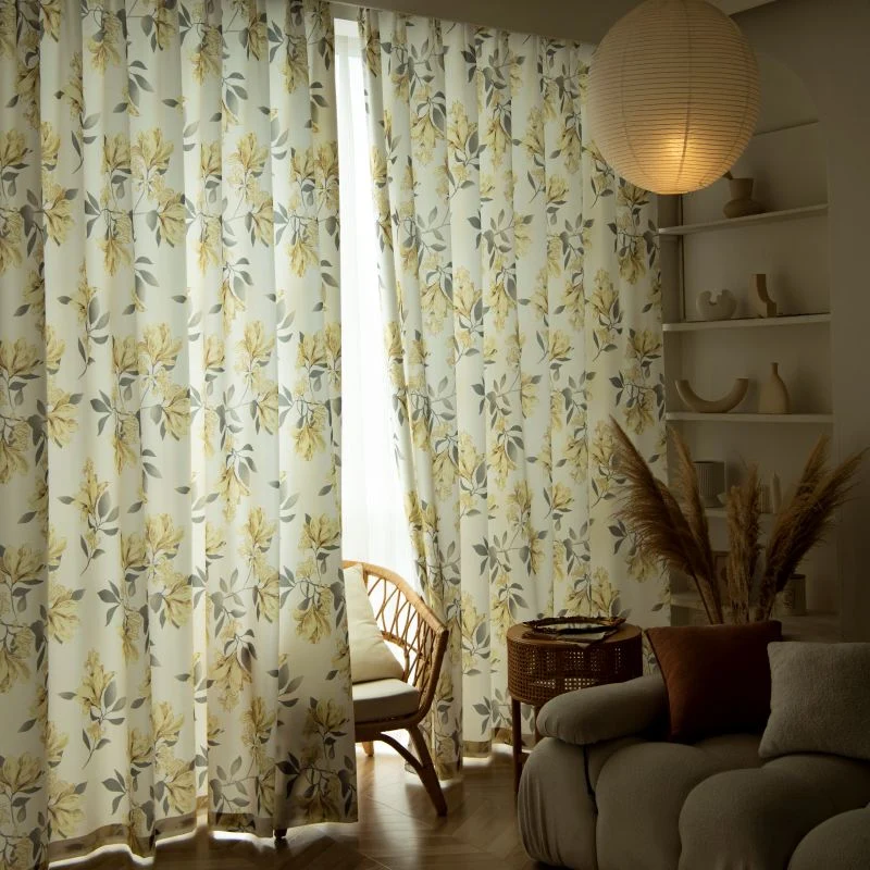 Rideau à Œillets Tamisant Fleur Jaune 140x260cm