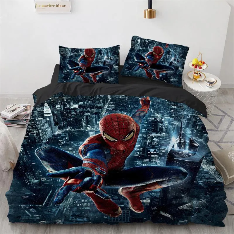 Housse de Couette et Deux Taies 3D Spiderman Scène Nocturne