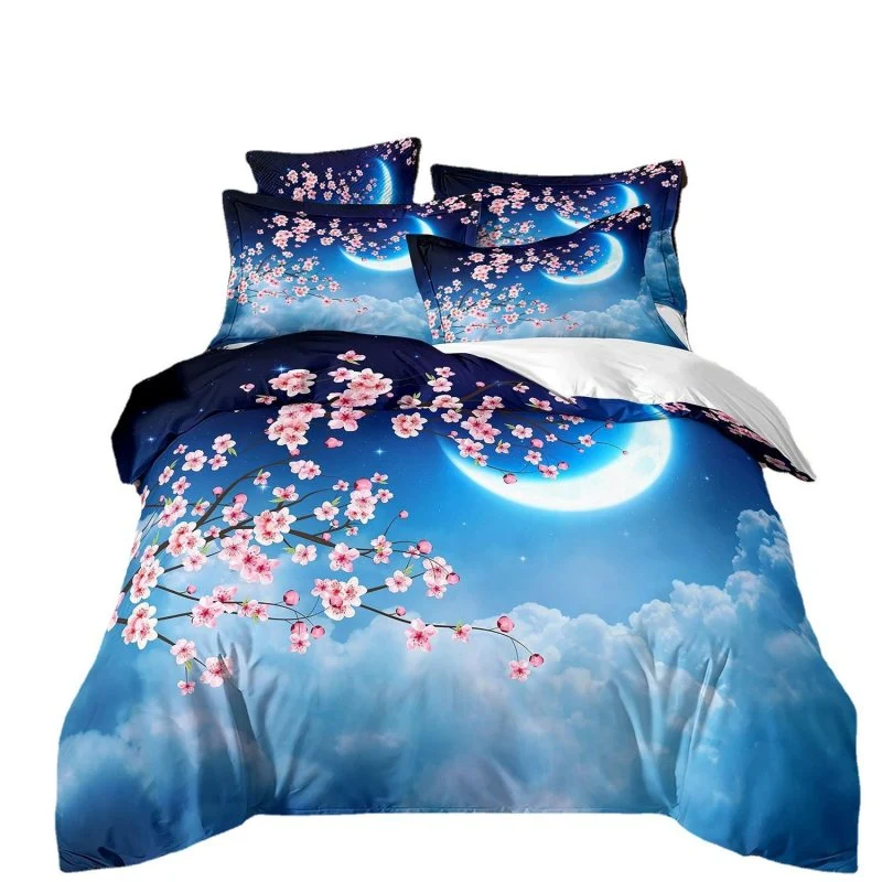 Housse de Couette et Deux Taies 3D Sakura Lune