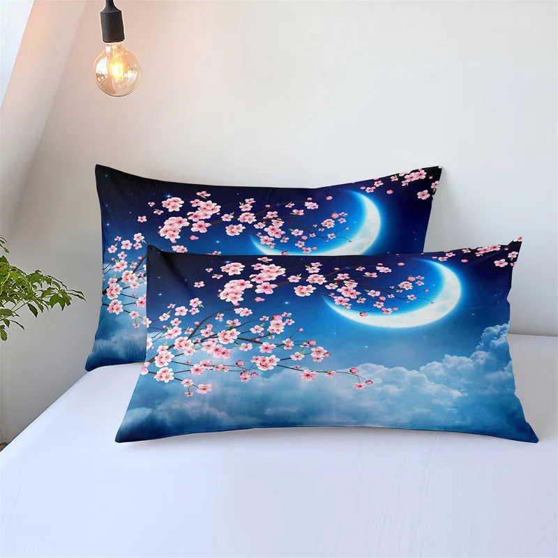 Housse de Couette et Deux Taies 3D Sakura Lune