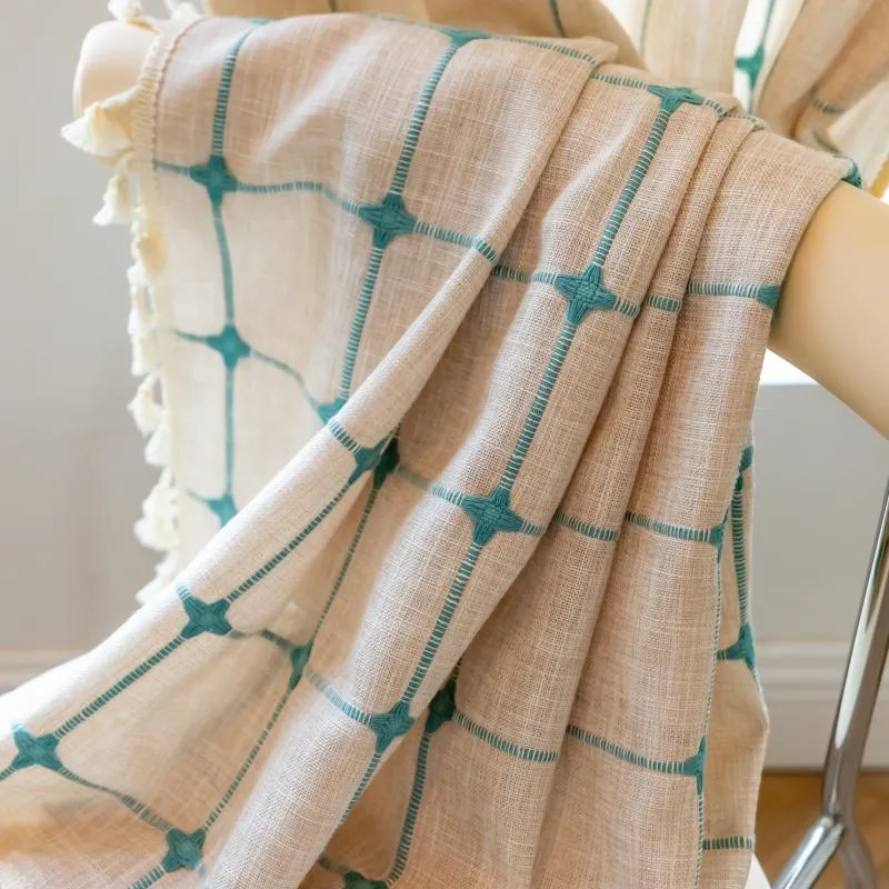 Rideau à Franges Carreaux Passe Tringle Crème Blanc