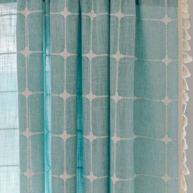 Rideau Tamisant à Franges Carreaux Passe Tringle Vert Jade