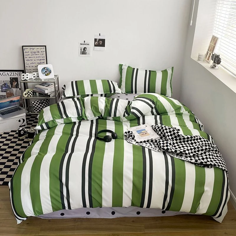 Housse de Couette et Deux Taies Rayé Vert 240 cm