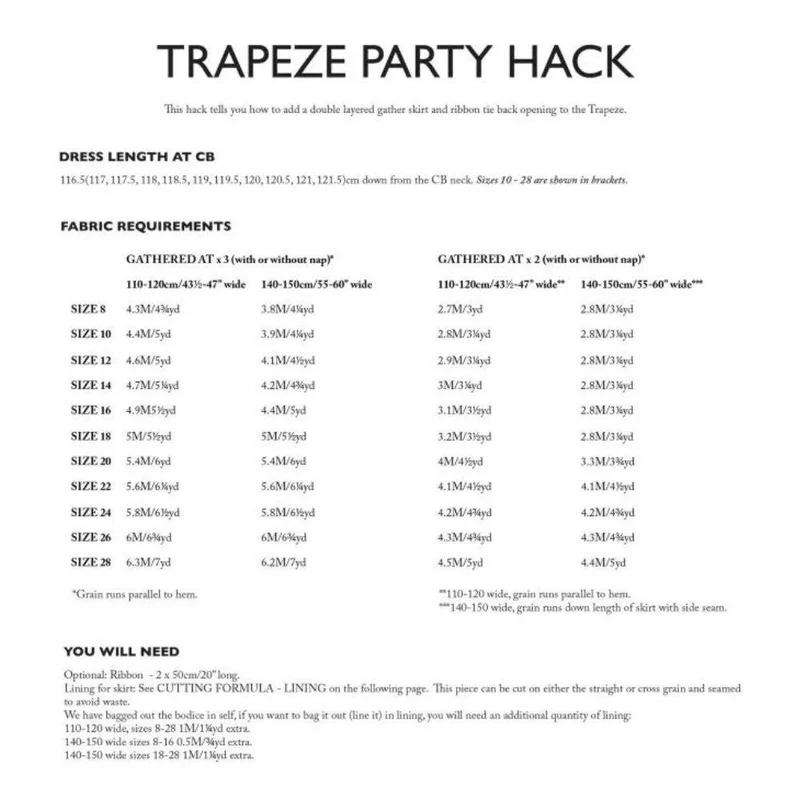 PATRON DE COUTURE PDF | Ajouts pour le patron Trapeze | Merchant & Mills | UK 8–18