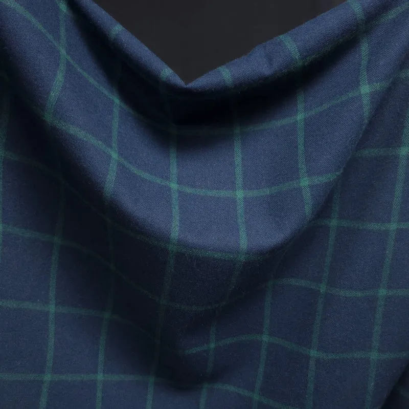 Flanelle de coton haut de gamme | Carreaux fenêtre bleu marine & vert forêt