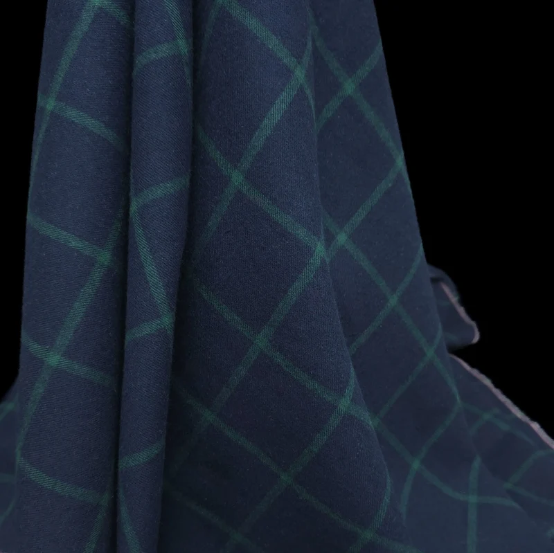 Flanelle de coton haut de gamme | Carreaux fenêtre bleu marine & vert forêt